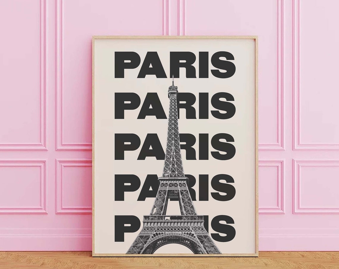 Paris Eiffel Tower Black White Bold Typography Travel Poster