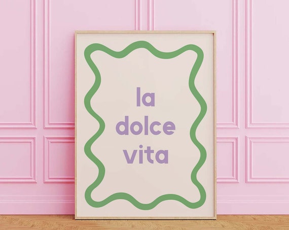 La Dolce Vita Print Art Cute Italian Wall Art Green Trendy Art Print Retro Text Print
