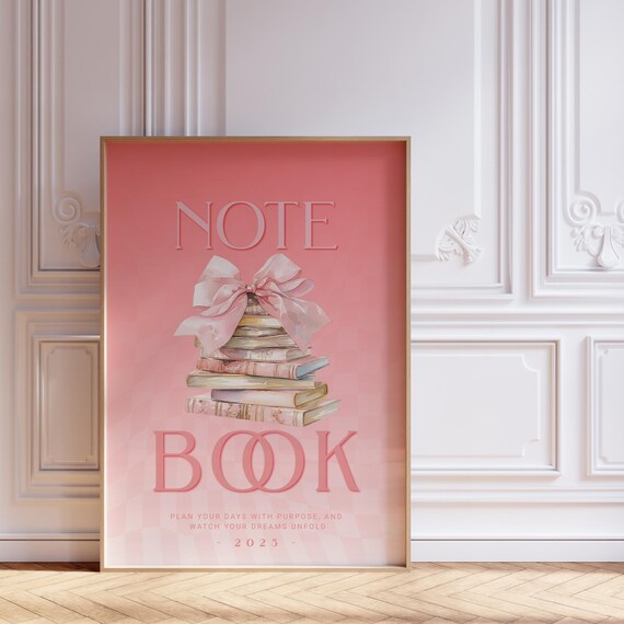 Pink Bow Book Stack Coquette Bookish Library Pink Notebook Wall Poster