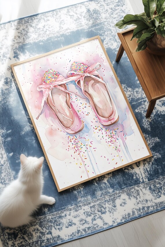 Watercolor Ballet Shoes With Sprinkles Pink Pastel Wall Art