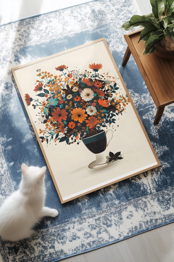 Floral Coffee Bouquet Retro Poster Vintage Art Wall Decor For Kitchen Caf