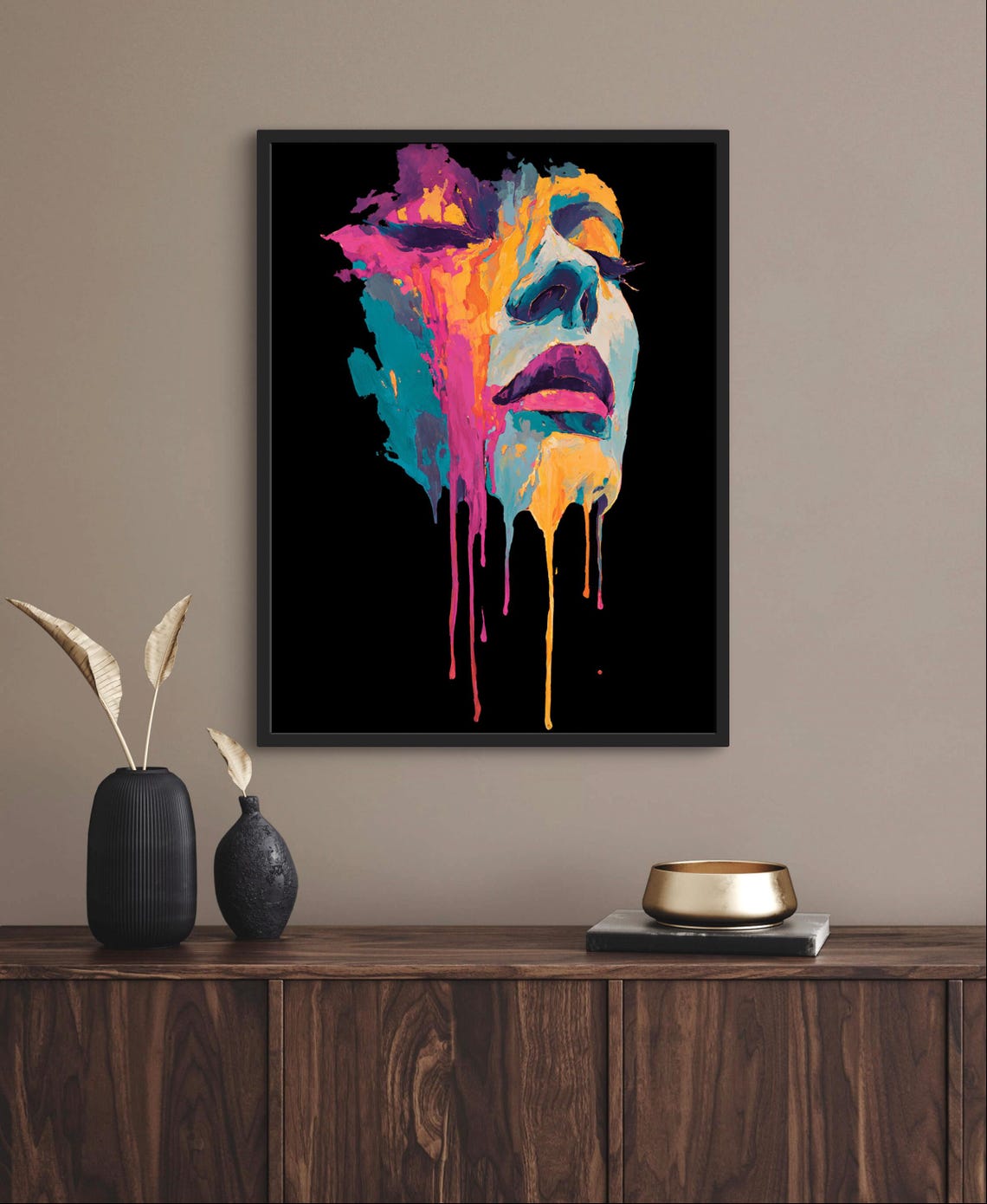 Colorful Melting Face Dripping Paint Abstract Modern Portrait Poster