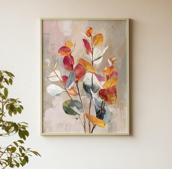 Abstract Eucalyptus Branches Warm Earthy Colors Wall Art Minimalist Botanical