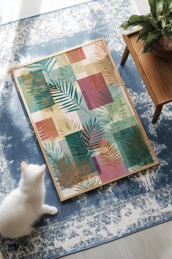 Tropical Fern Pattern With Fine Lines And Faded Colors Wall Art
