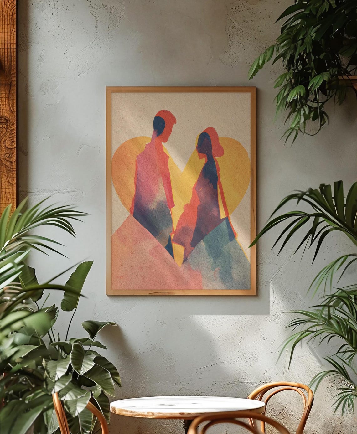 Romantic Couple Heart Shadows Watercolor Style Minimalist Poster