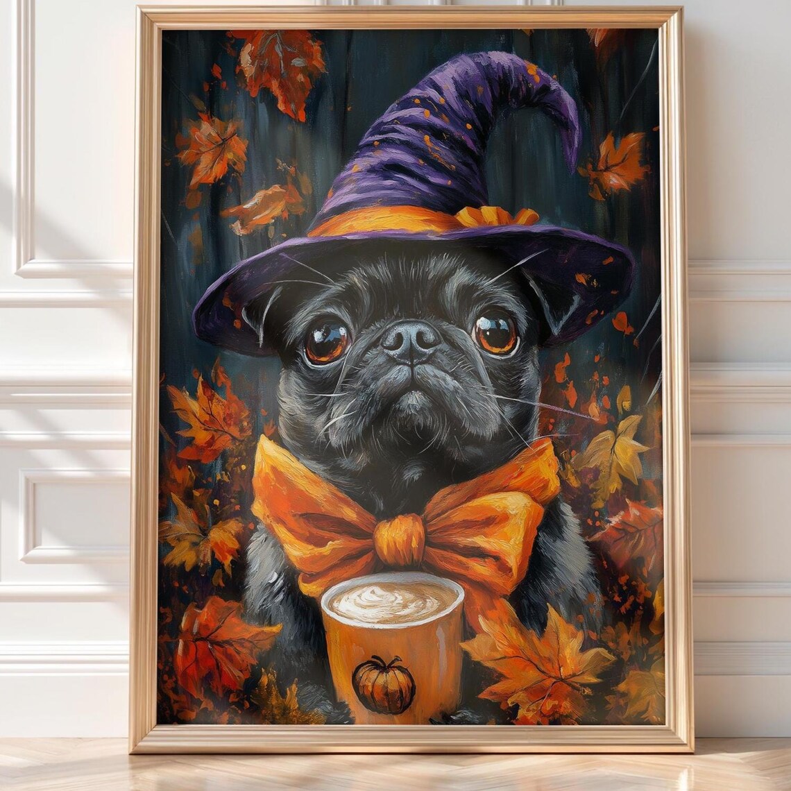 Pug Witch Halloween Latte Poster Print
