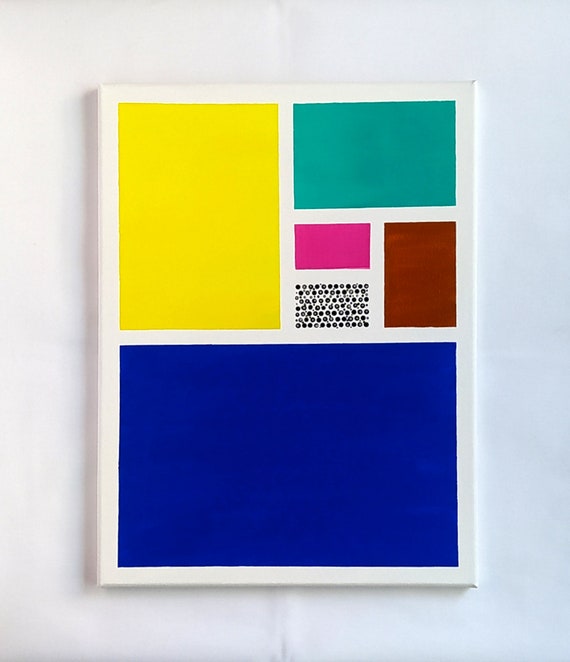 Colorful Geometric Abstract Art Painting Mondrian Art Horizontal Vertical Painting On Wall Art Dcor Housewarming Gift