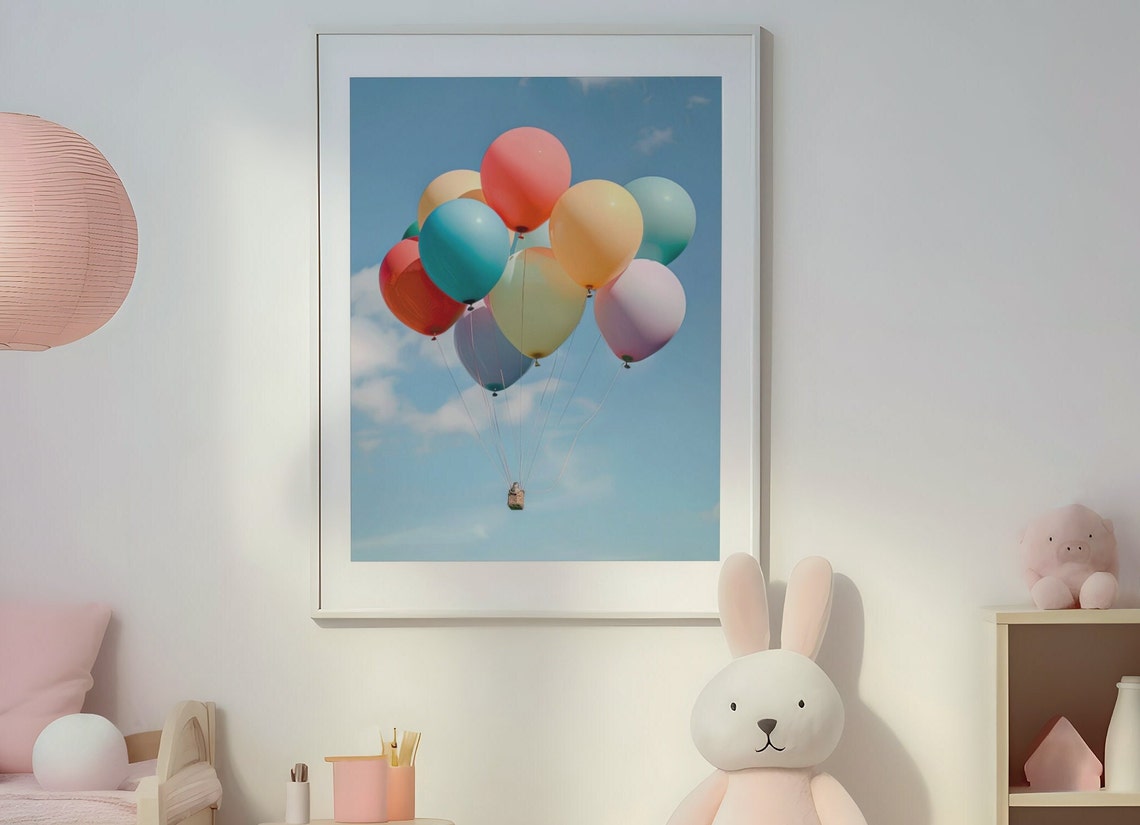Colorful Pastel Balloons Floating in a Bright Blue Sky Poster - Image 3