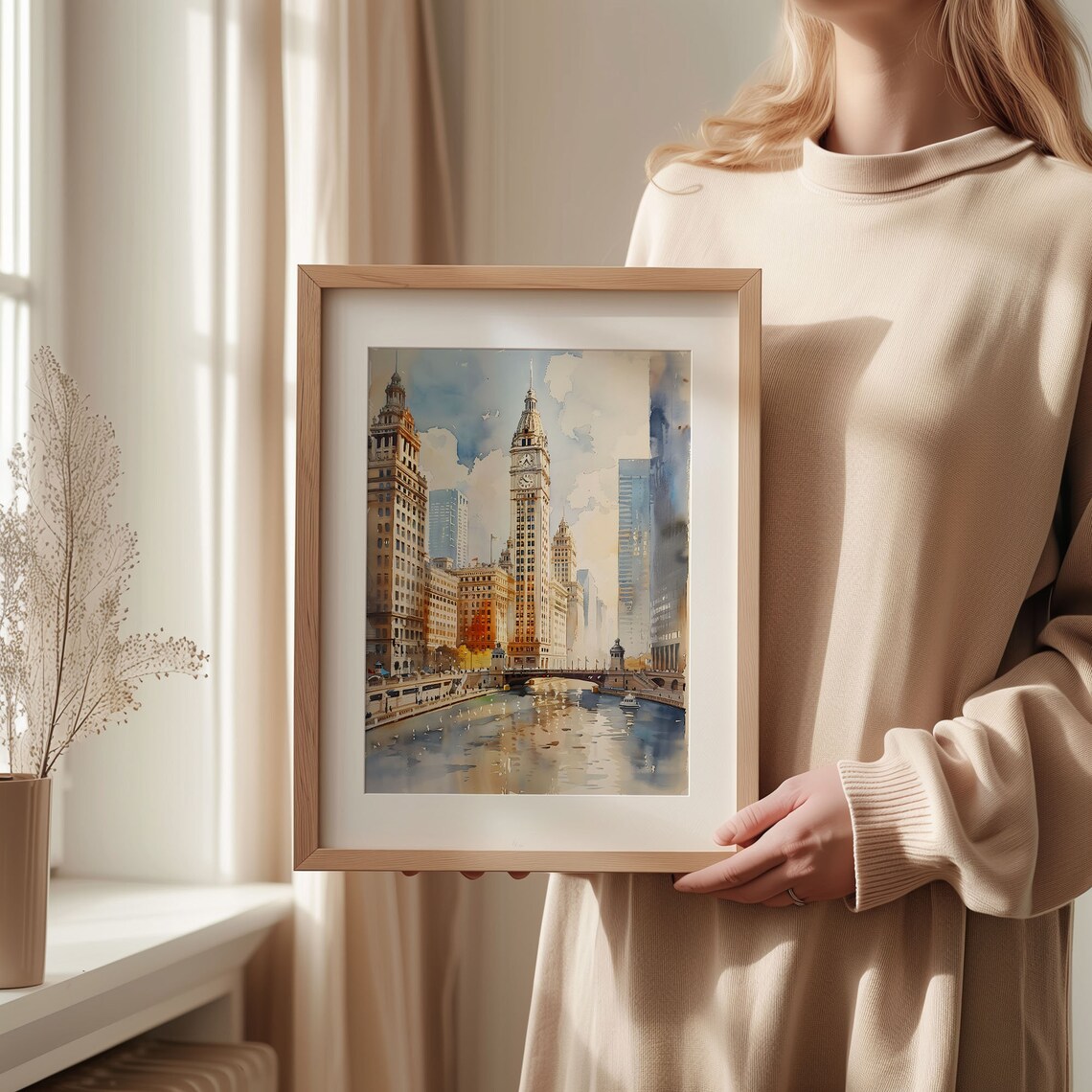 Chicago Skyline Watercolor Travel Poster, Wall Art Print - Image 2