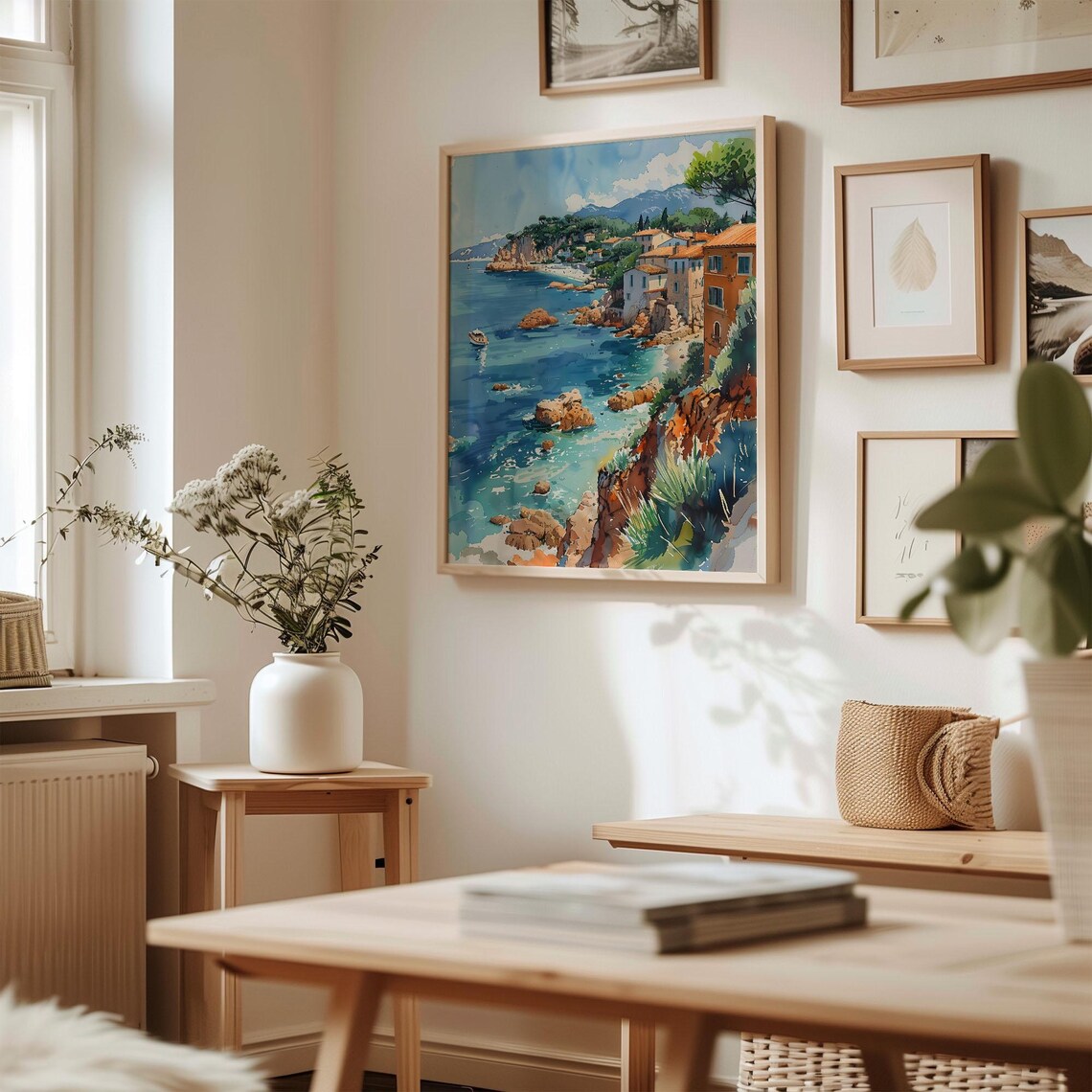 Cote dAzur French Riviera Coastal Cove Watercolor Painting Poster - Image 3