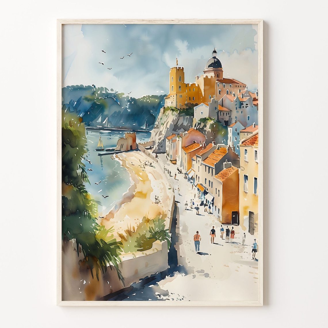 Watercolor Tenby Harbour Wales Travel Poster
