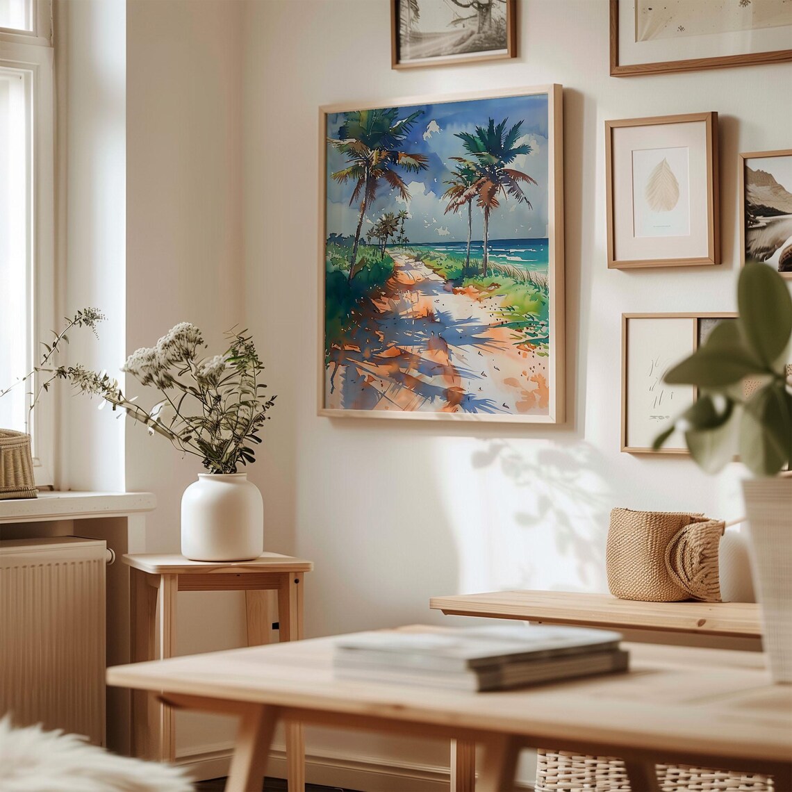 Siesta Key Florida Palm Beach Path Watercolor Painting Poster - Image 3