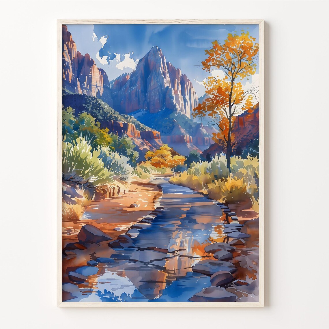 Zion National Park Watercolor Art Print, Travel Poster