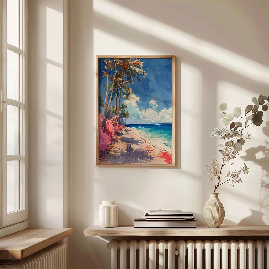 Grand Cayman Caribbean Palm Beach Pink Bougainvillea Watercolor Poster - Image 4
