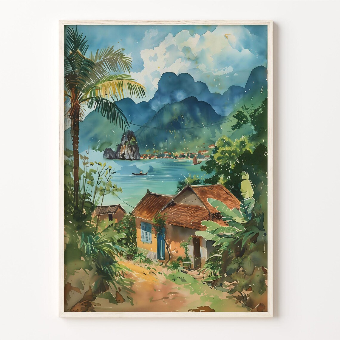 Vietnam Bay Limestone Karsts Tropical Watercolor Painting Poster