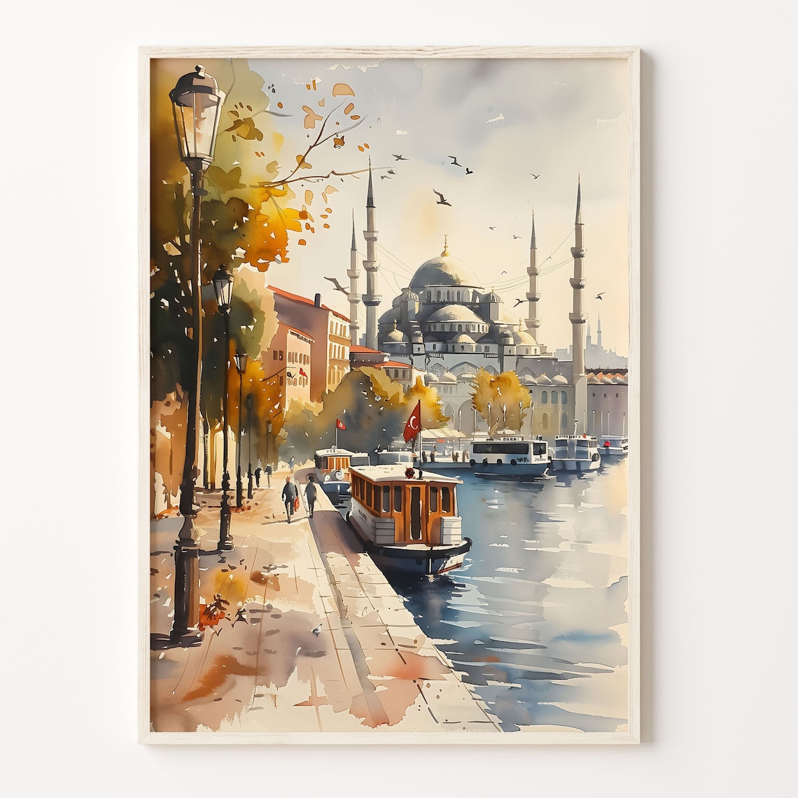 Istanbul Watercolor Travel Poster, Wall Art Print