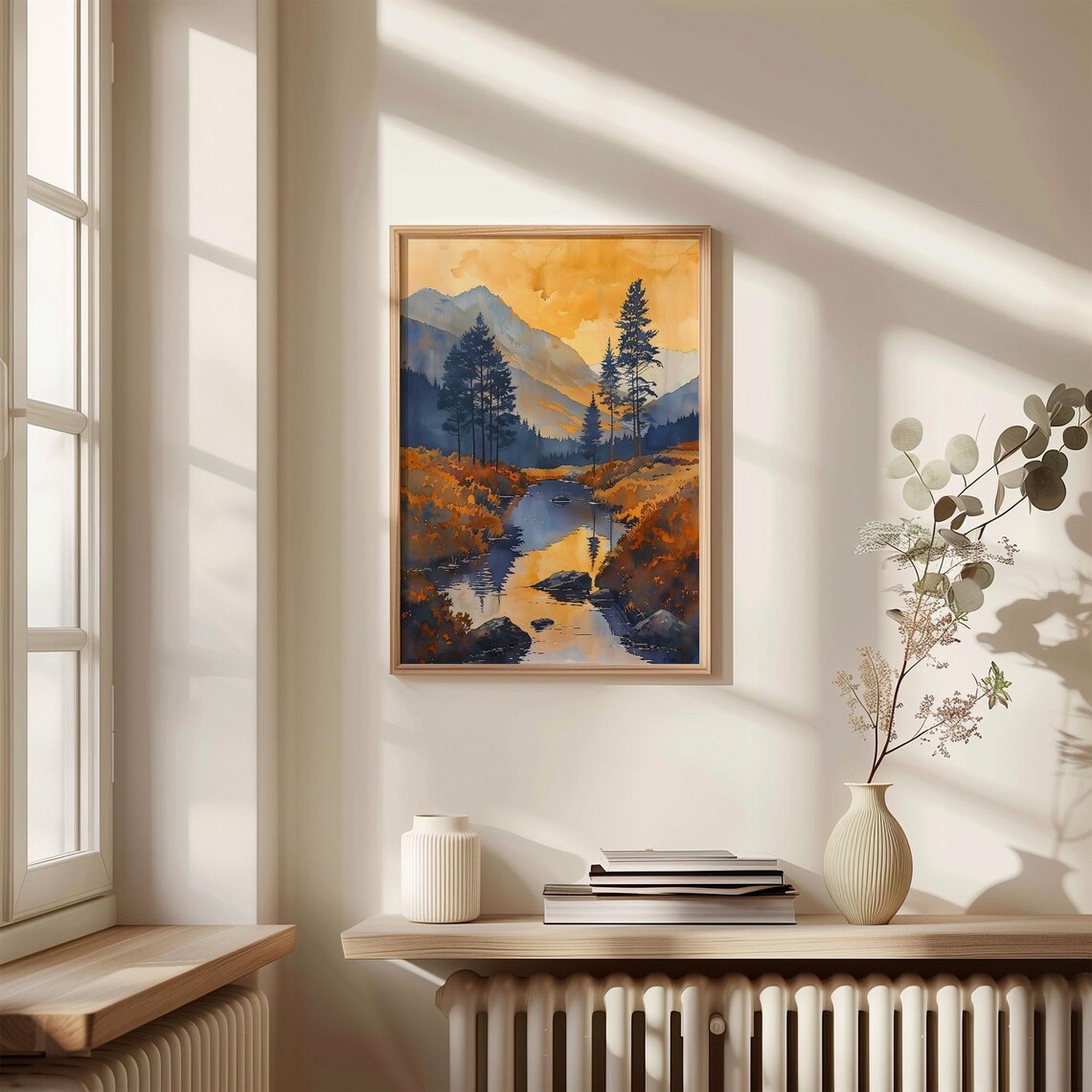 Wicklow Mountains Ireland Sunset Stream Pine Watercolor Travel Poster - Image 4