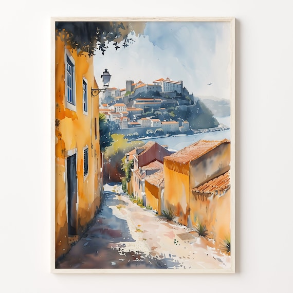 Portugal Watercolor Painting, Vintage Travel Poster