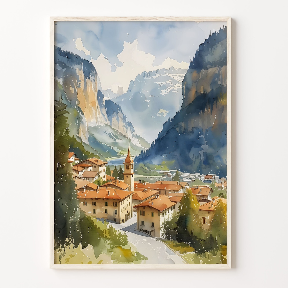 Lauterbrunnen Watercolor Art Print, Switzerland Travel