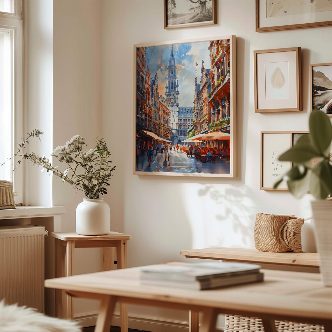 Brussels Belgium Grand Place Square Cafes Watercolor Travel Poster - Image 3