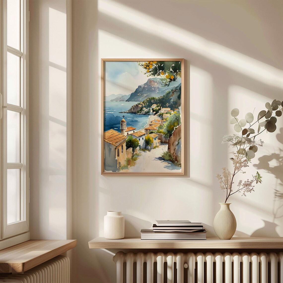 Kefalonia Greece Coastal Village Church Sea Watercolor Poster - Image 4