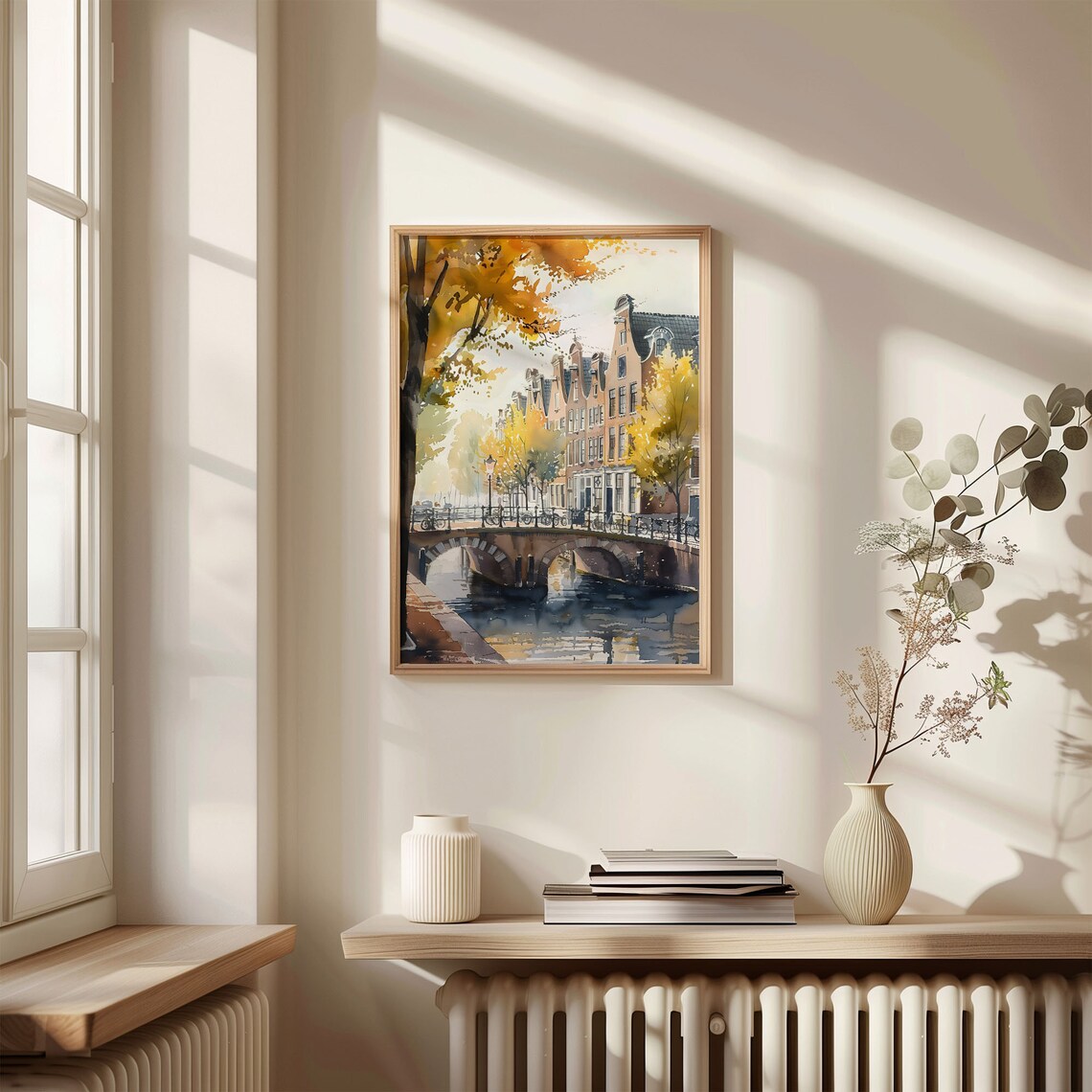 Amsterdam Canal Arched Bridge Gabled Houses Autumn Watercolor Poster - Image 4