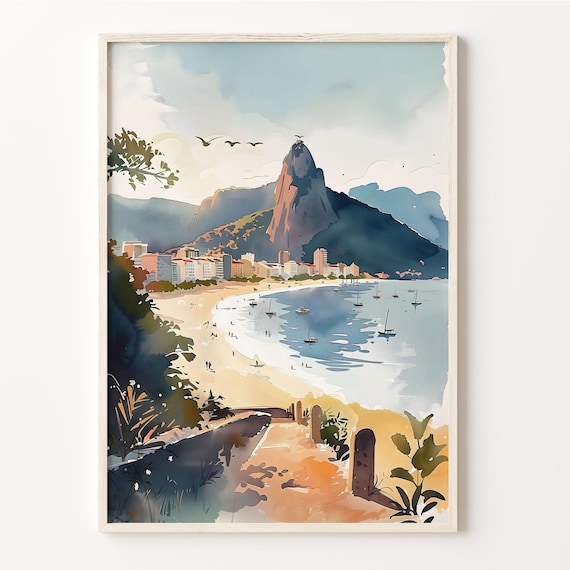 Rio Watercolor Painting Brazil Travel Poster