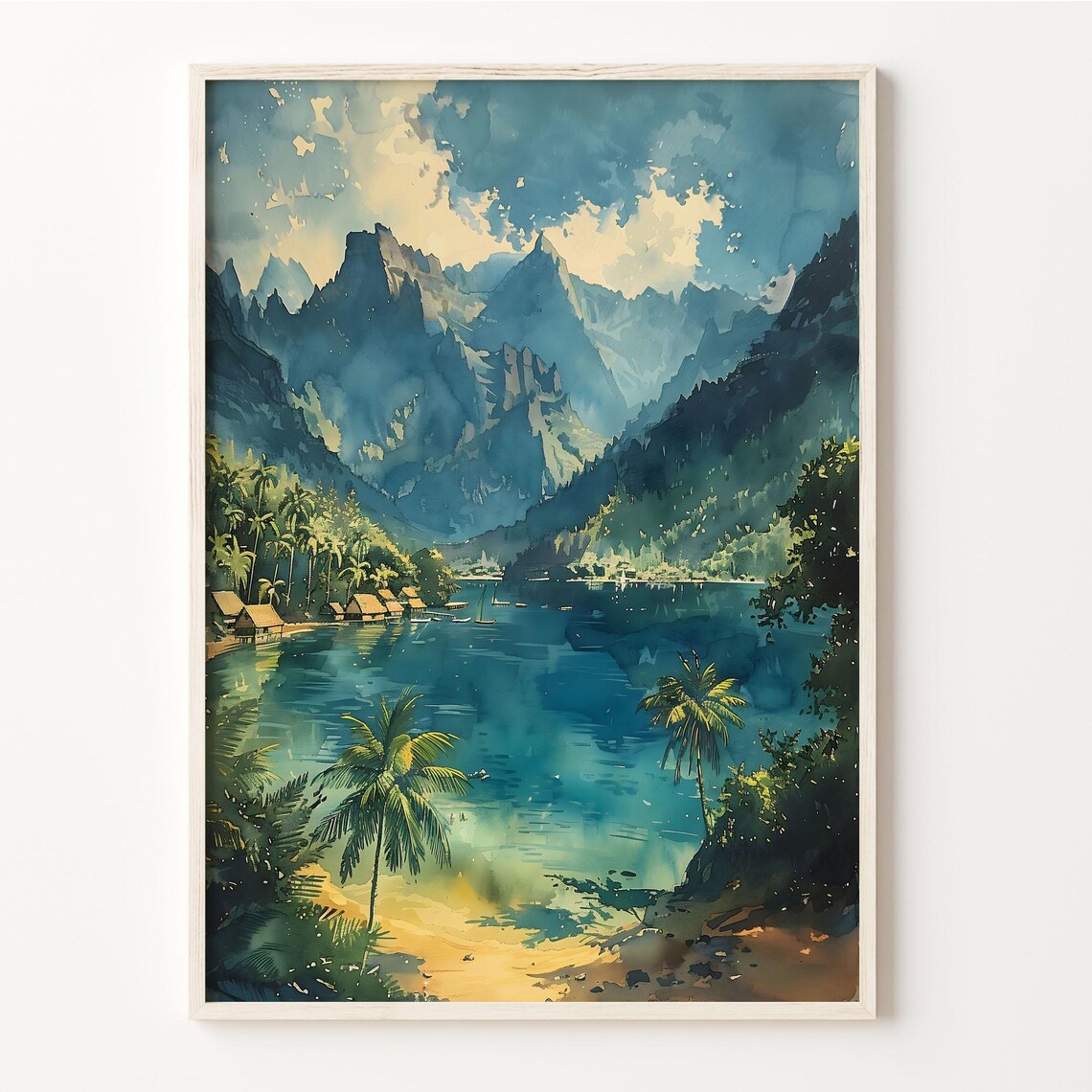 Tahiti Watercolor Painting, French Polynesia Travel Poster