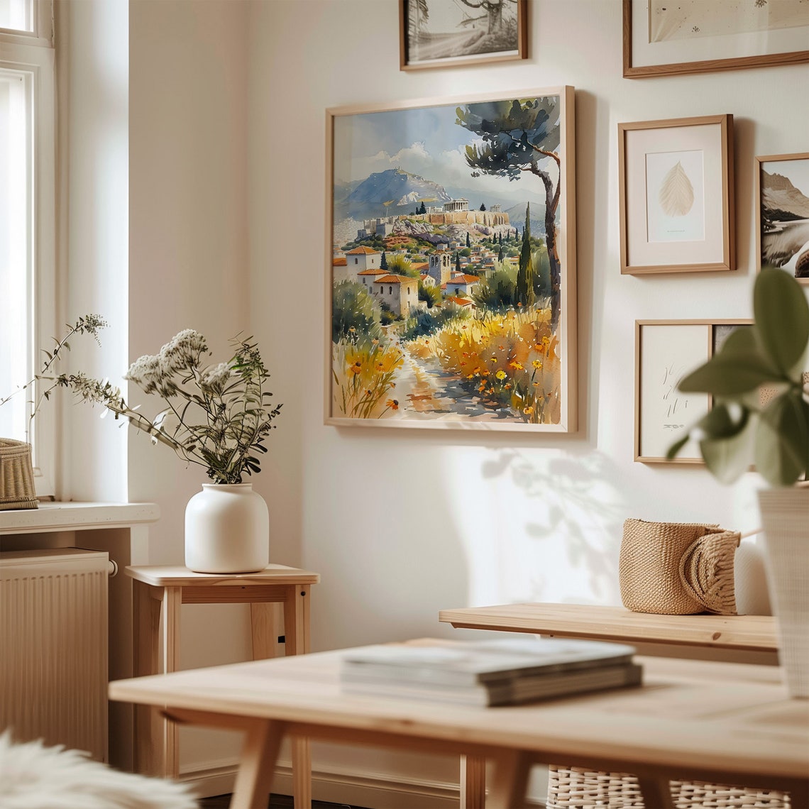 Athens Acropolis Parthenon Golden Wildflowers Watercolor Poster - Image 3