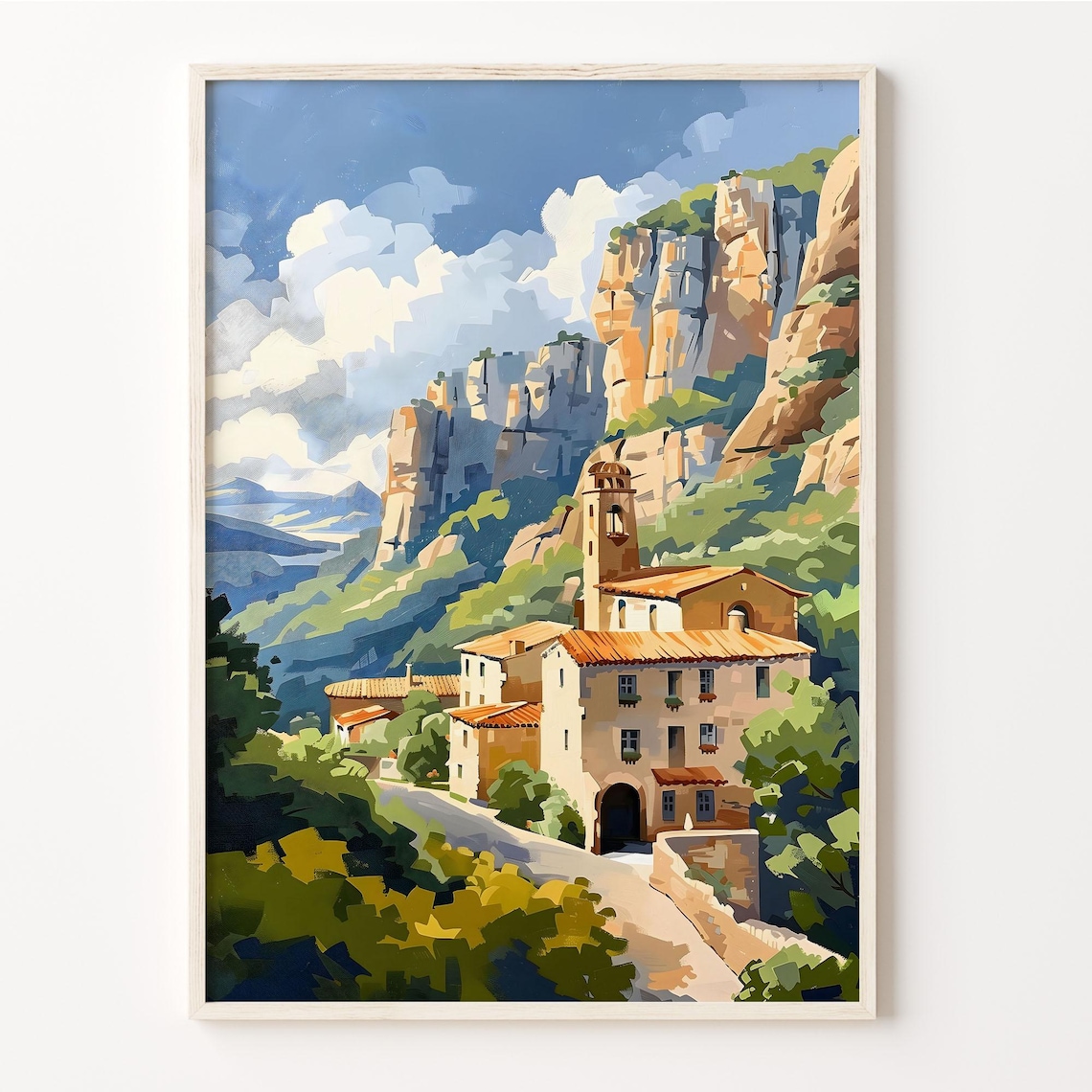 Montserrat Monastery Mountain Watercolor Spain Landscape Poster