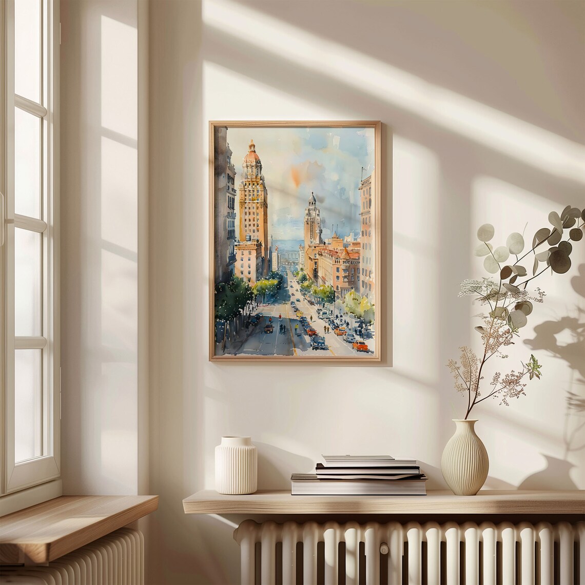 San Diego California Historic Towers Street Watercolor Poster - Image 4