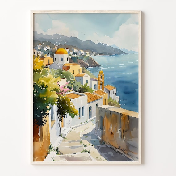 Mykonos Watercolor Travel Poster, Greece Art Print