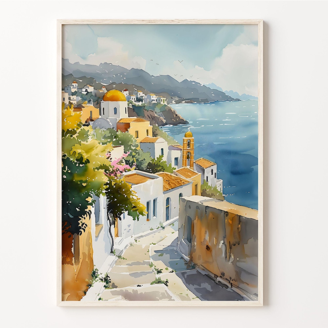 Mykonos Watercolor Travel Poster, Greece Art Print