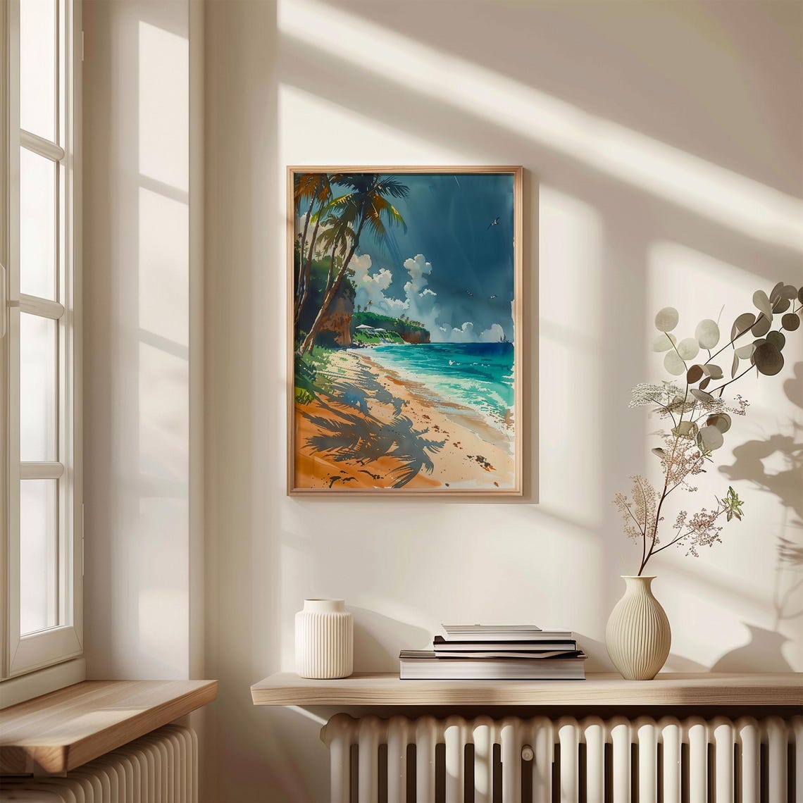 Cayman Islands Sandy Beach Palm Shade Turquoise Watercolor Poster - Image 4