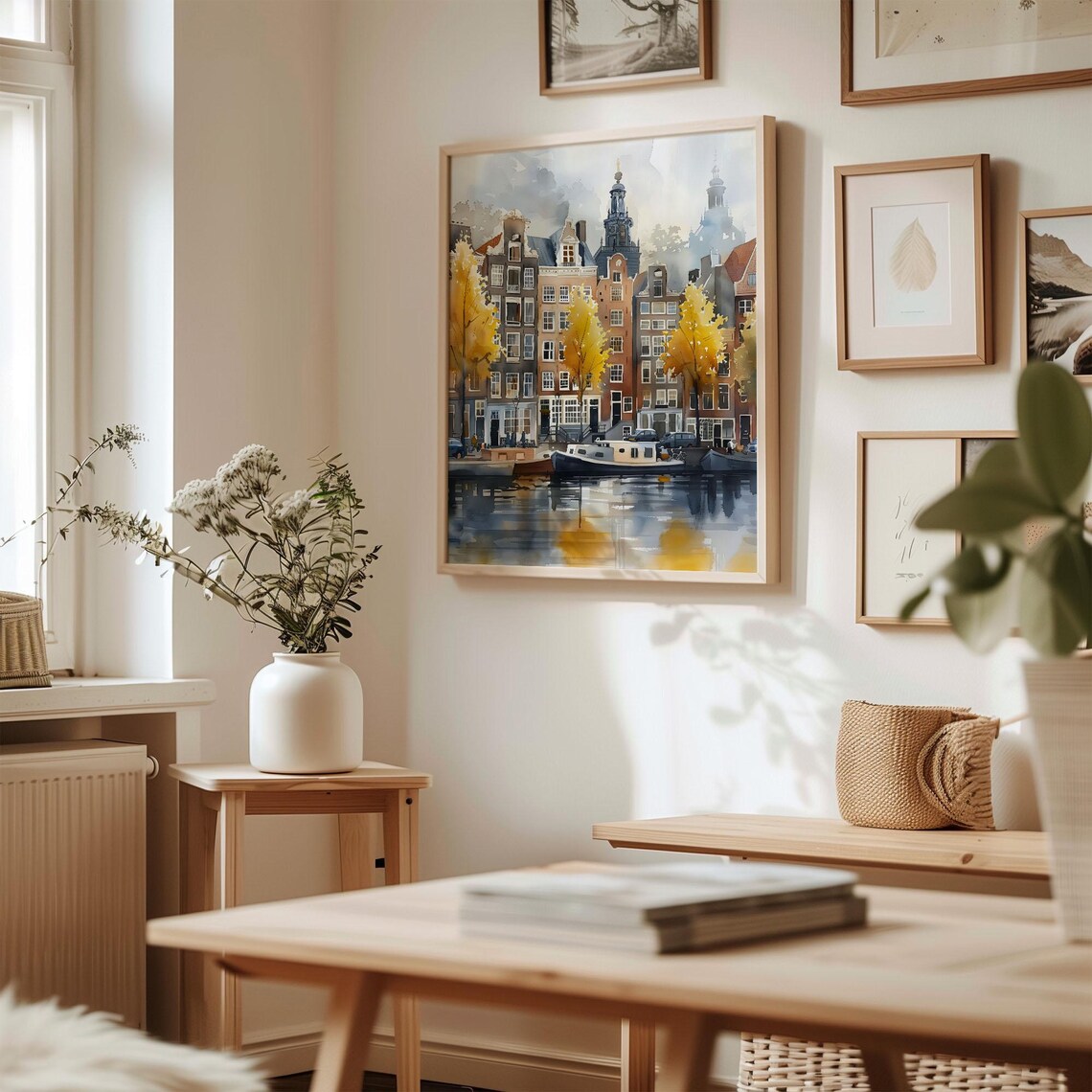 Amsterdam Canal Netherlands Gabled Houses Watercolor Painting Poster - Image 3
