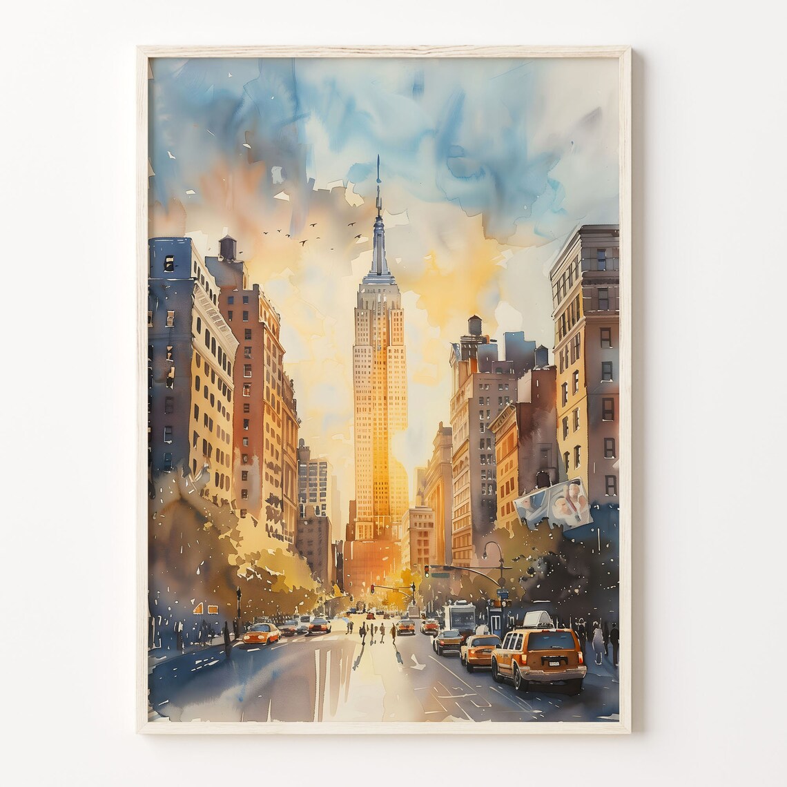 New York Watercolor Painting Travel Poster, USA City