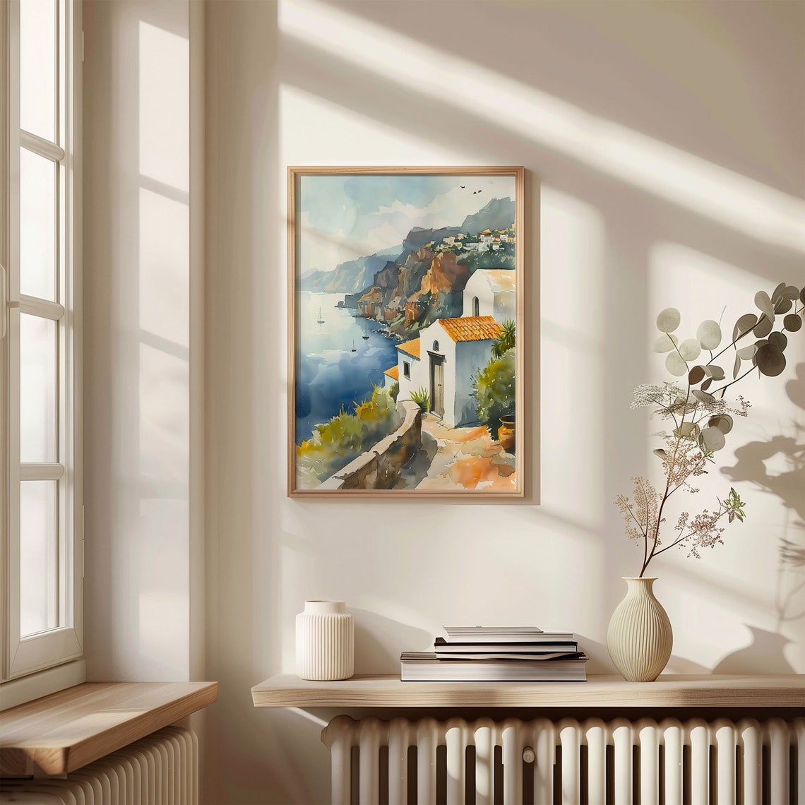 Santorini Whitewashed Cliffside Village Aegean Watercolor Poster - Image 4