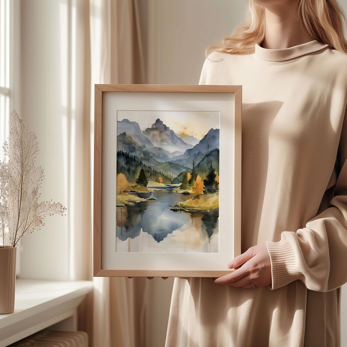 Sweden Watercolor Print, Scandinavian Mountains Poster - Image 2