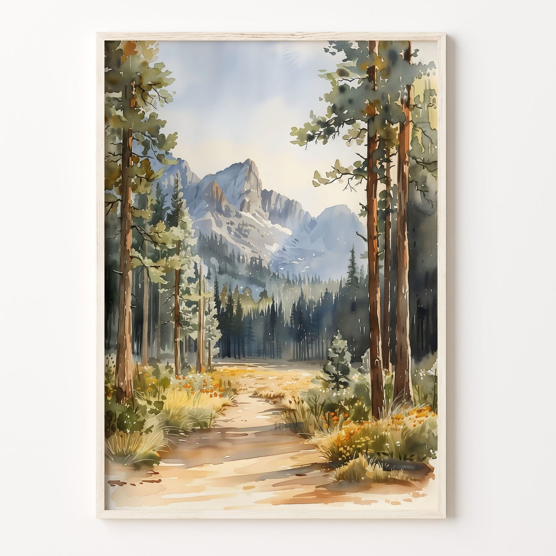 Sequoia Forest Watercolor Poster Towering Pines Mountain Trail