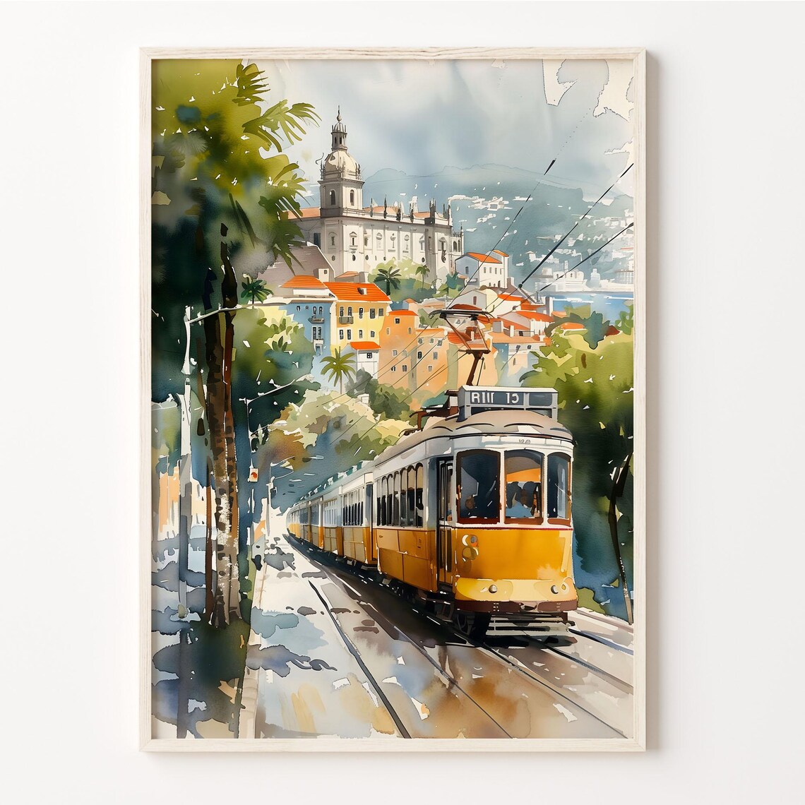 Lisbon Watercolor Travel Poster, Europe Wall Art