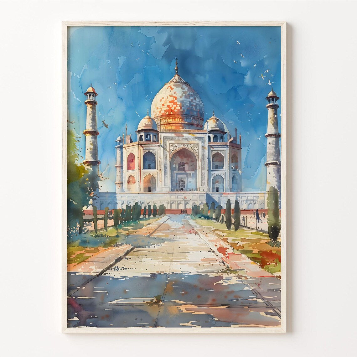 Taj Mahal Agra India Watercolor Landmark Architecture Travel Poster