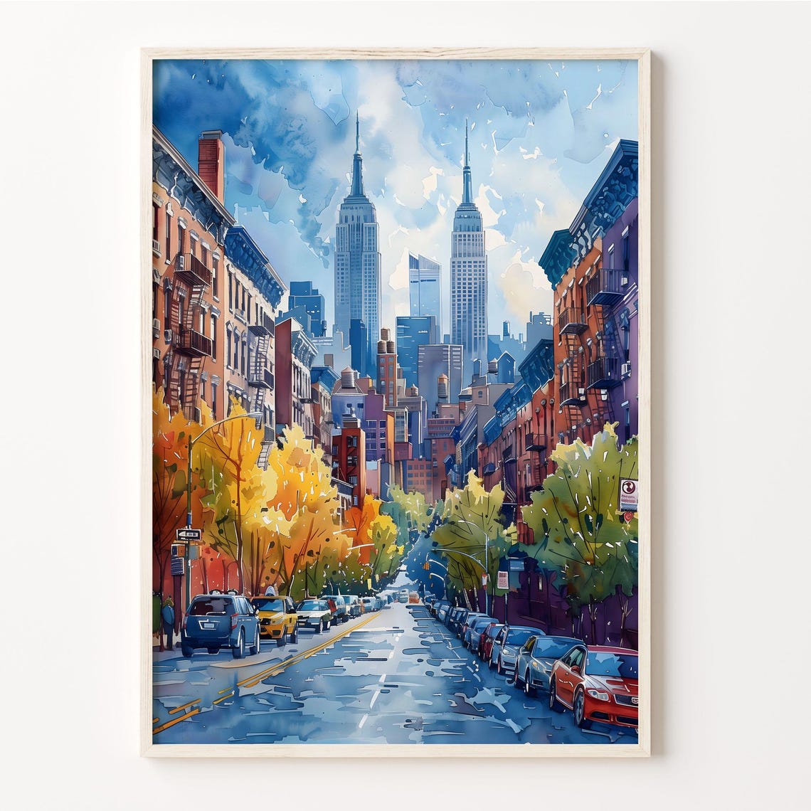 New York Brooklyn Watercolor Painting New York Pizza Poster Manhattan Wall Art Food And Travel Print Wall Art C30 739