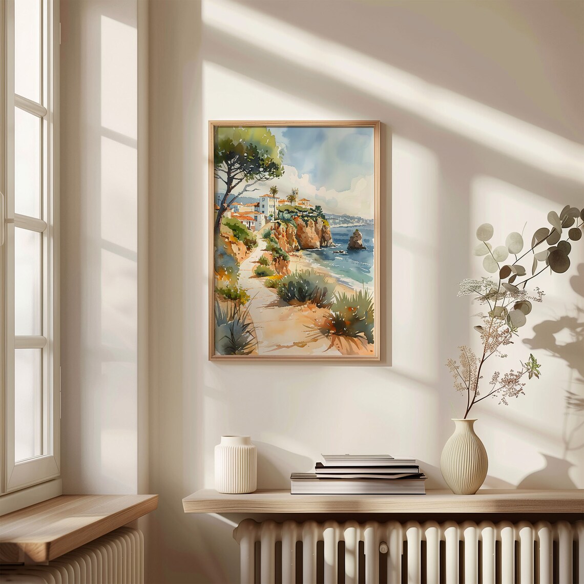 Scenic Albufeira Portugal Algarve Coast Town Watercolor Print - Image 4
