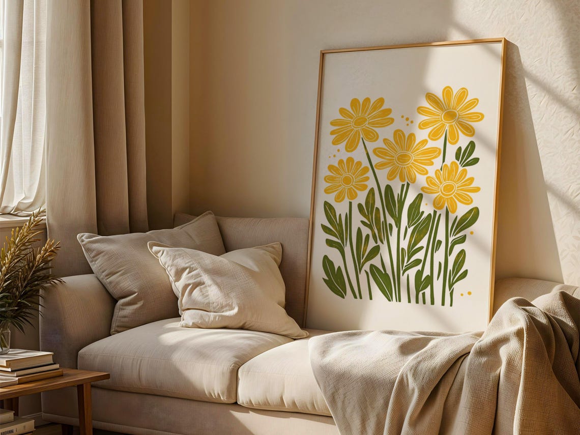 Retro 70s Daisy Boho Floral Art Print