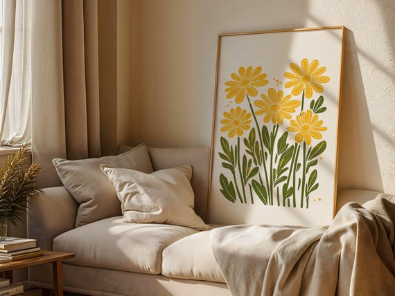 Retro 70s Daisy Boho Floral Art Print