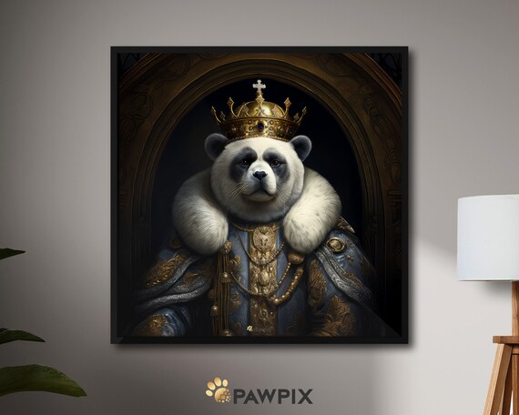 Royal Panda King With Golden Crown Ermine Cape Portrait Poster