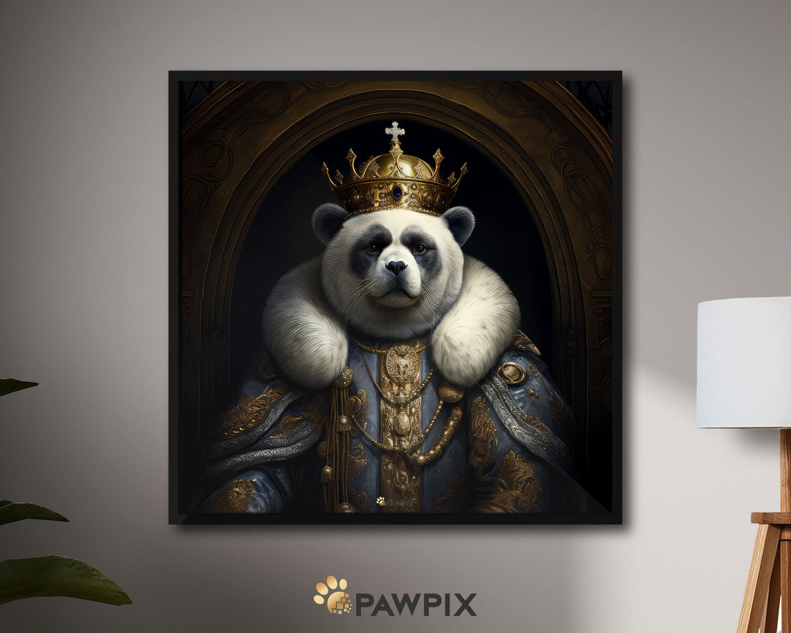 Royal Panda King With Golden Crown Ermine Cape Portrait Poster