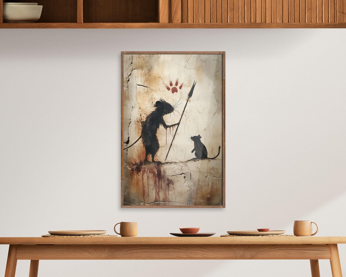 Funny Mouse Cave Painting No 1 Primitive Mouse Wall Art Whimsical Rat Illustration Rustic Animal Poster Ancient Art Inspired Decor - Image 4