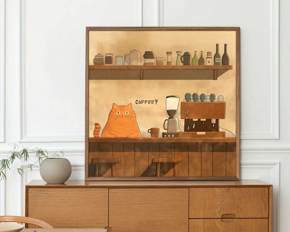 Funny Orange Cat Barista Coffee Shop Cartoon Kitchen Quote Poster - Image 5