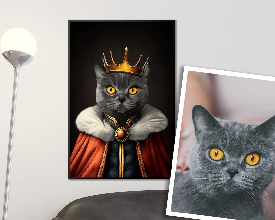 Custom Tabby Cat Royal King Crown Robe Regal Pet Portrait Art Poster - Image 2